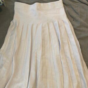 White pleated knit midi skirt